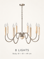 Travertine Candle Chandelier with Nickel-Finish Arms — dimensions and material detail