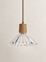 Textured Glass and Rope Pendant Light — A — Conical / 1 Light