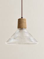 Textured Glass and Rope Pendant Light — B — Stepped / 1 Light