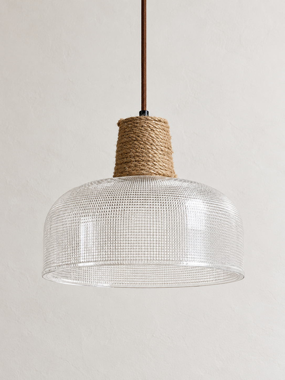 Textured Glass and Rope Pendant Light — D — Drum / 1 Light