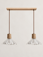 Textured Glass and Rope Pendant Light — A — Conical / 2 Lights