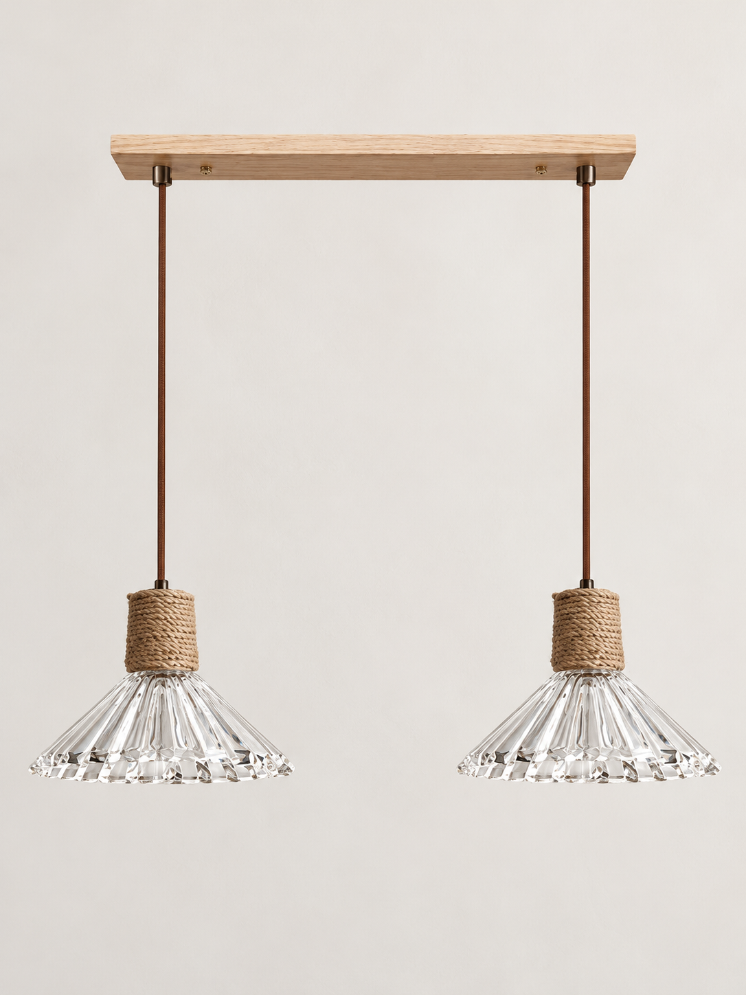 Textured Glass and Rope Pendant Light — A — Conical / 2 Lights