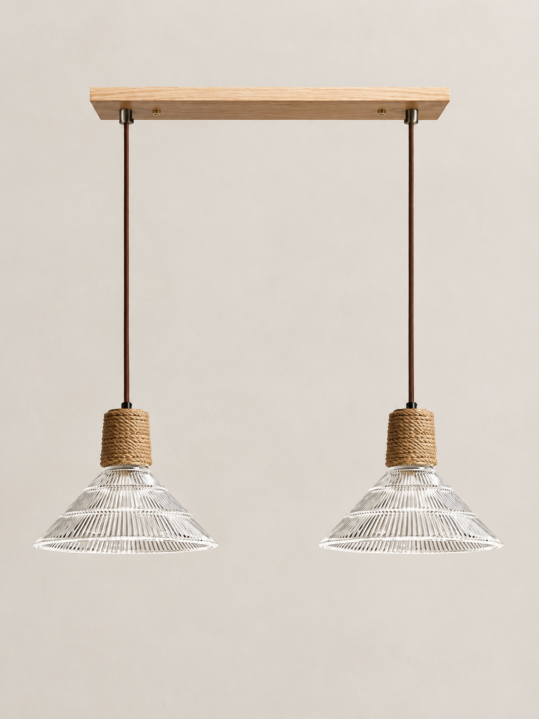 Textured Glass and Rope Pendant Light — B — Stepped / 2 Lights