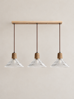 Textured Glass and Rope Pendant Light — B — Stepped / 3 Lights