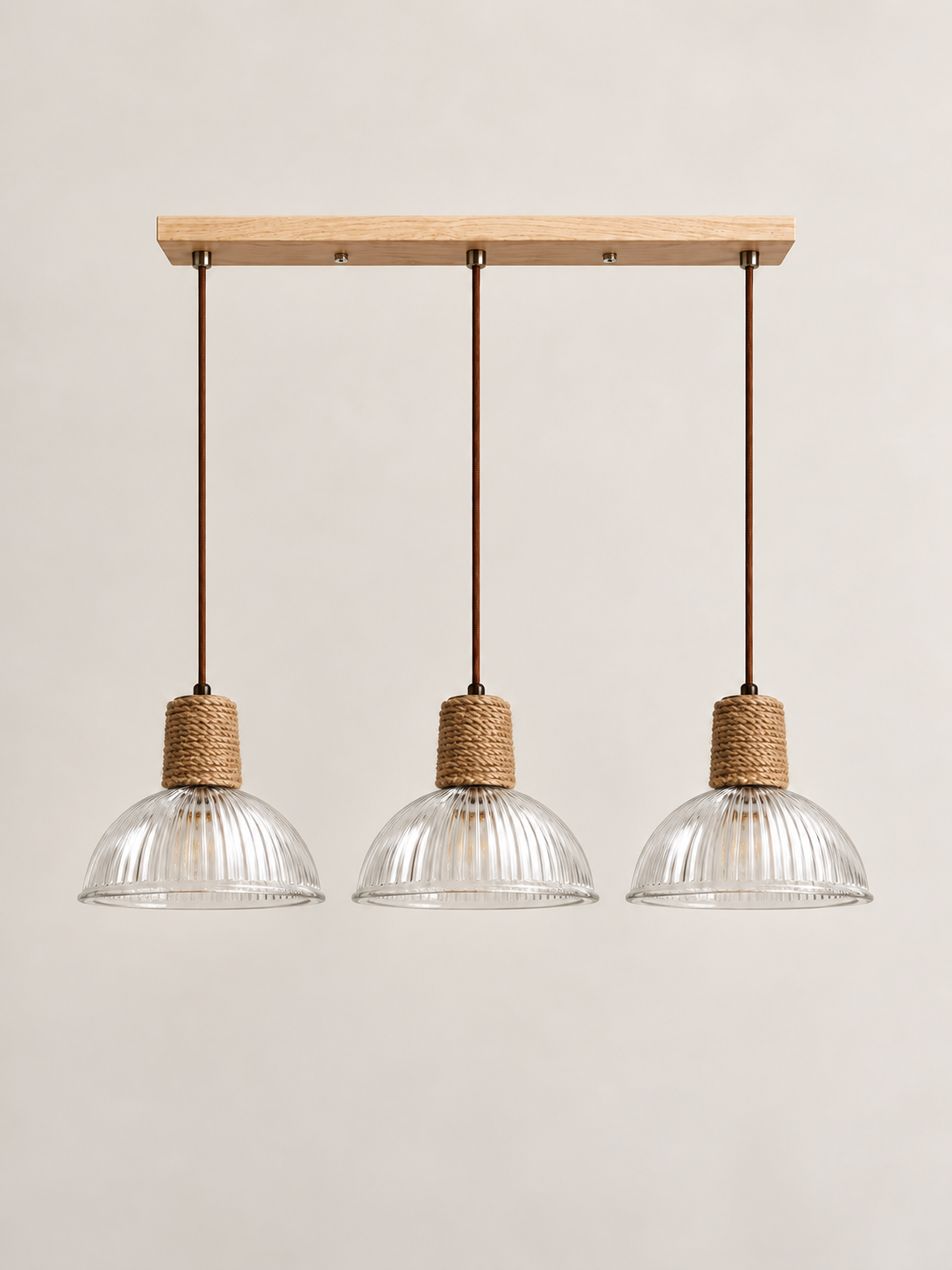 Textured Glass and Rope Pendant Light — C — Arched / 3 Lights