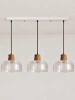 Textured Glass and Rope Pendant Light — D — Drum / 3 Lights