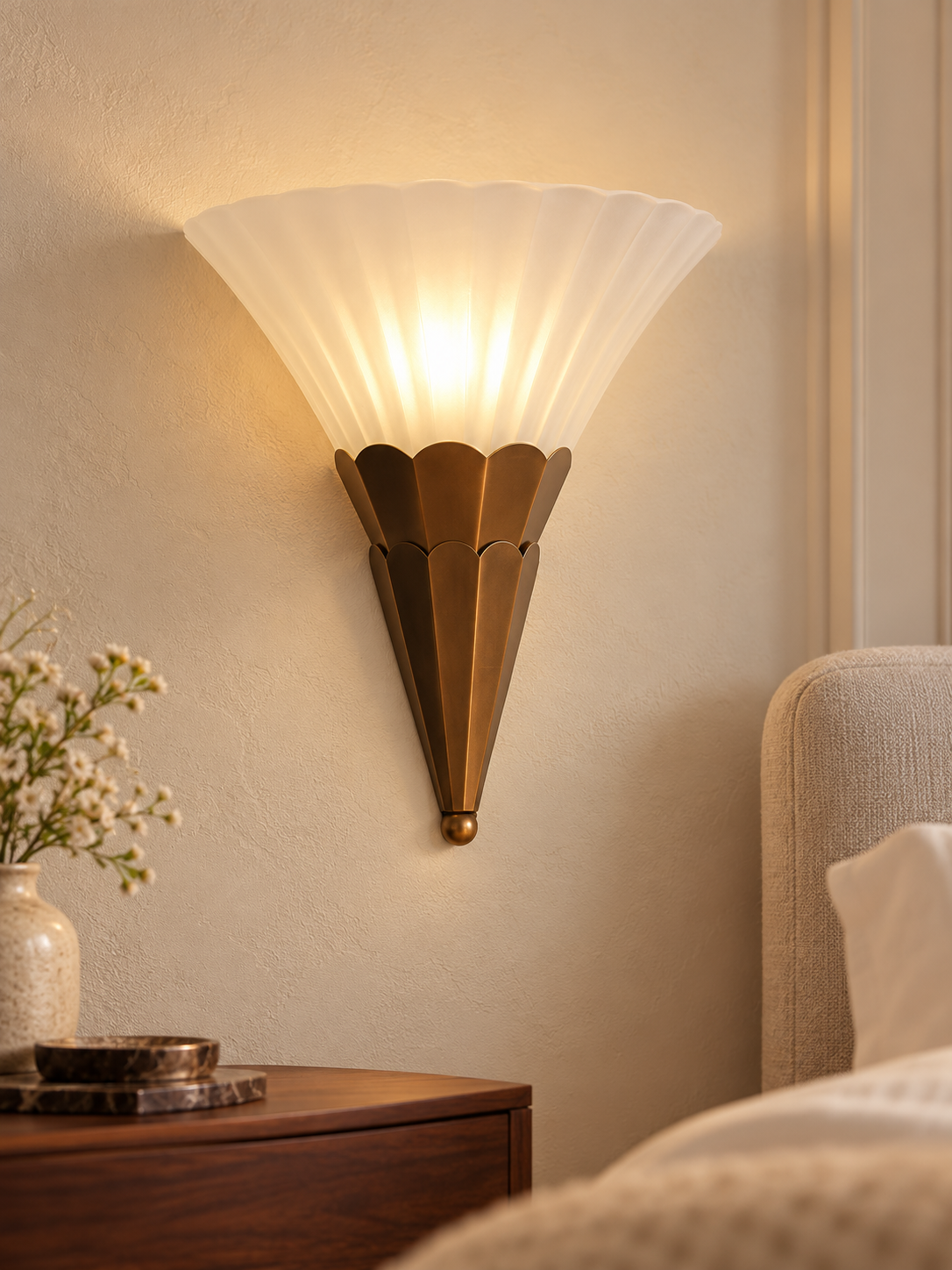 Fluted Fan Glass Wall Sconce with 1 light in an interior setting