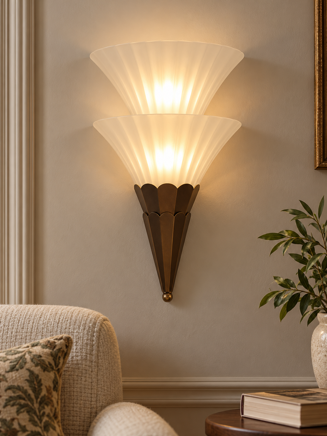 Fluted Fan Glass Wall Sconce with 2 lights in an interior setting