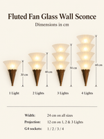 Fluted Fan Glass Wall Sconce dimensions in cm for 1, 2, 3 and 4 Lights