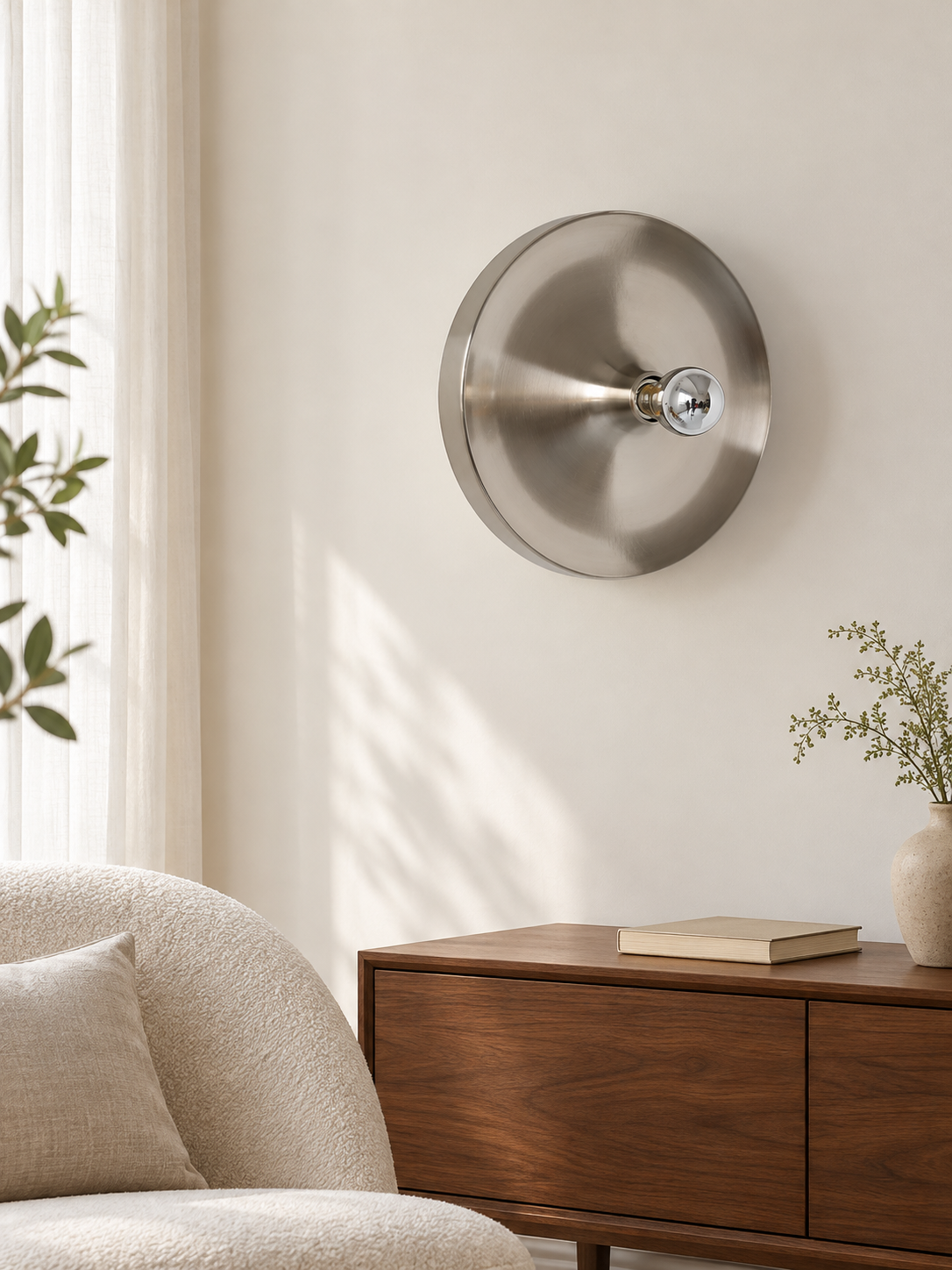 Silver reflector wall light in an interior