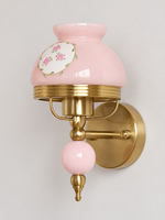 Pink or Cream Glass Wall Sconce with Decorative Sphere — Pink / Floral / Wall-switch version — unlit product view