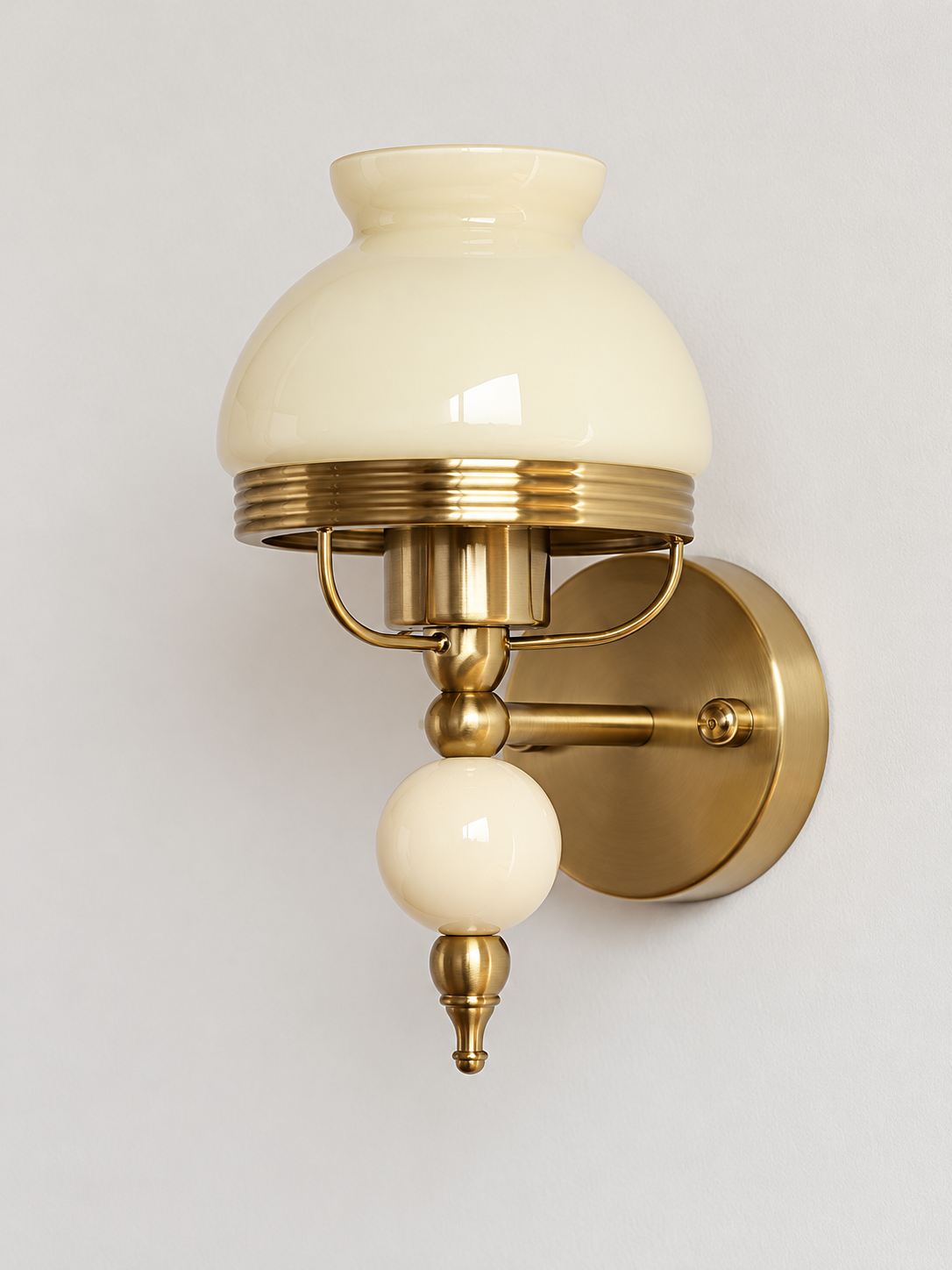 Pink or Cream Glass Wall Sconce with Decorative Sphere — Cream / Plain / Wall-switch version — unlit product view