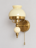 Pink or Cream Glass Wall Sconce with Decorative Sphere — Cream / Plain / Pull-chain switch — unlit product view