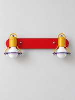 Double-Arm Wall Light with Blue or Red Backplate — Red Backplate / Opal-White Bulbs — unlit product view