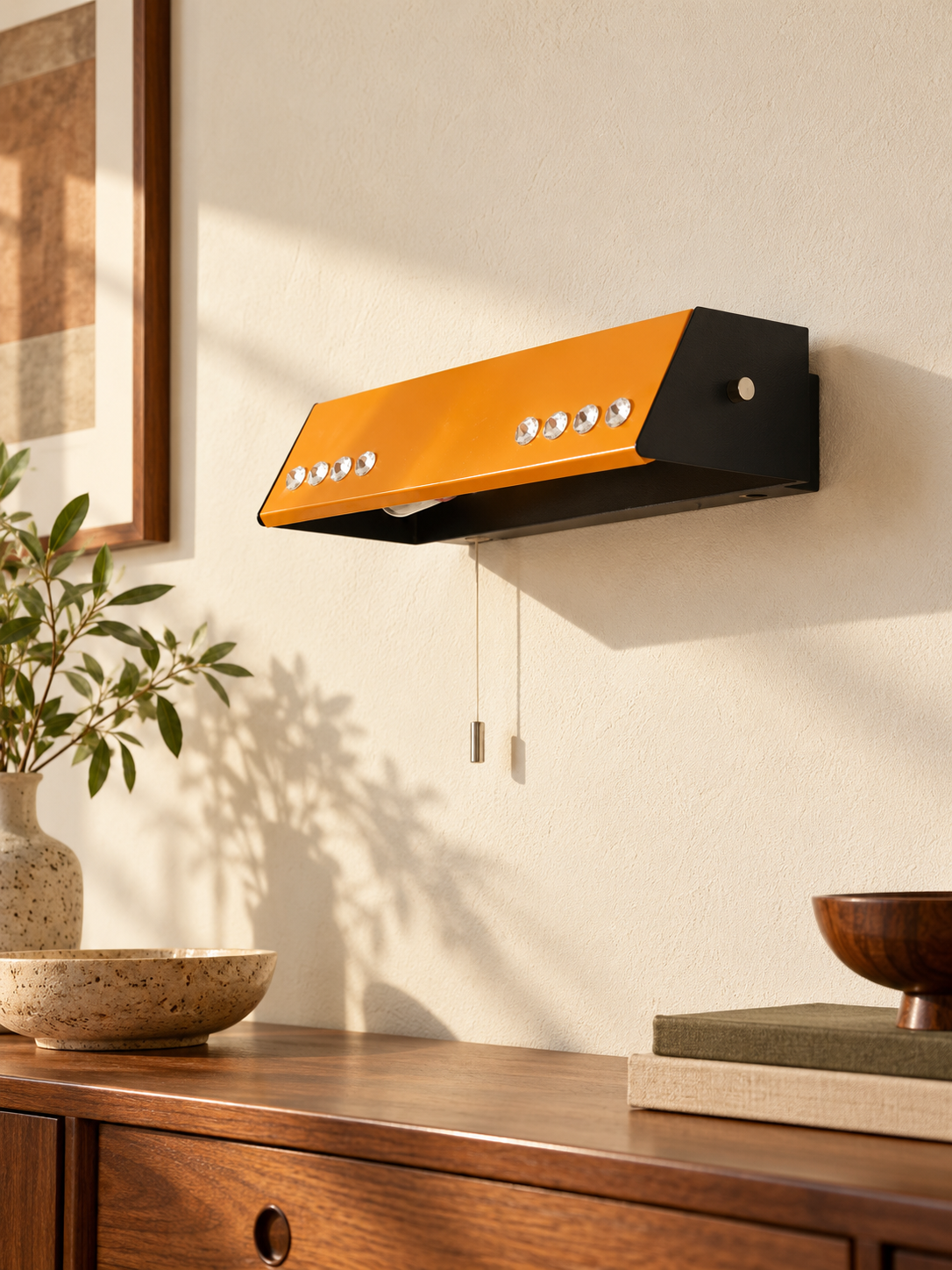 Linear Crystal-Accent Wall Light in Orange or Red — Orange / Black — unlit interior scene