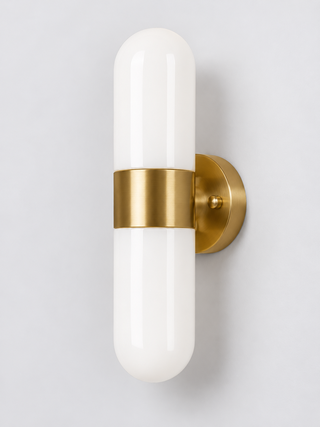 Twin Opal Glass Capsule Wall Sconce — Copper-tone + White — unlit product view