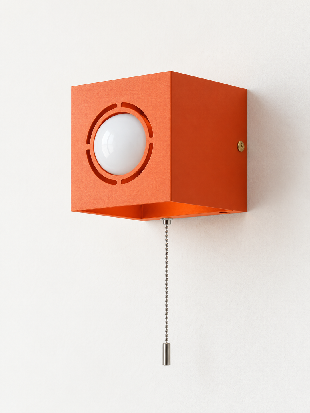 Orange / Milky White / Pull Chain square iron box wall light, unlit