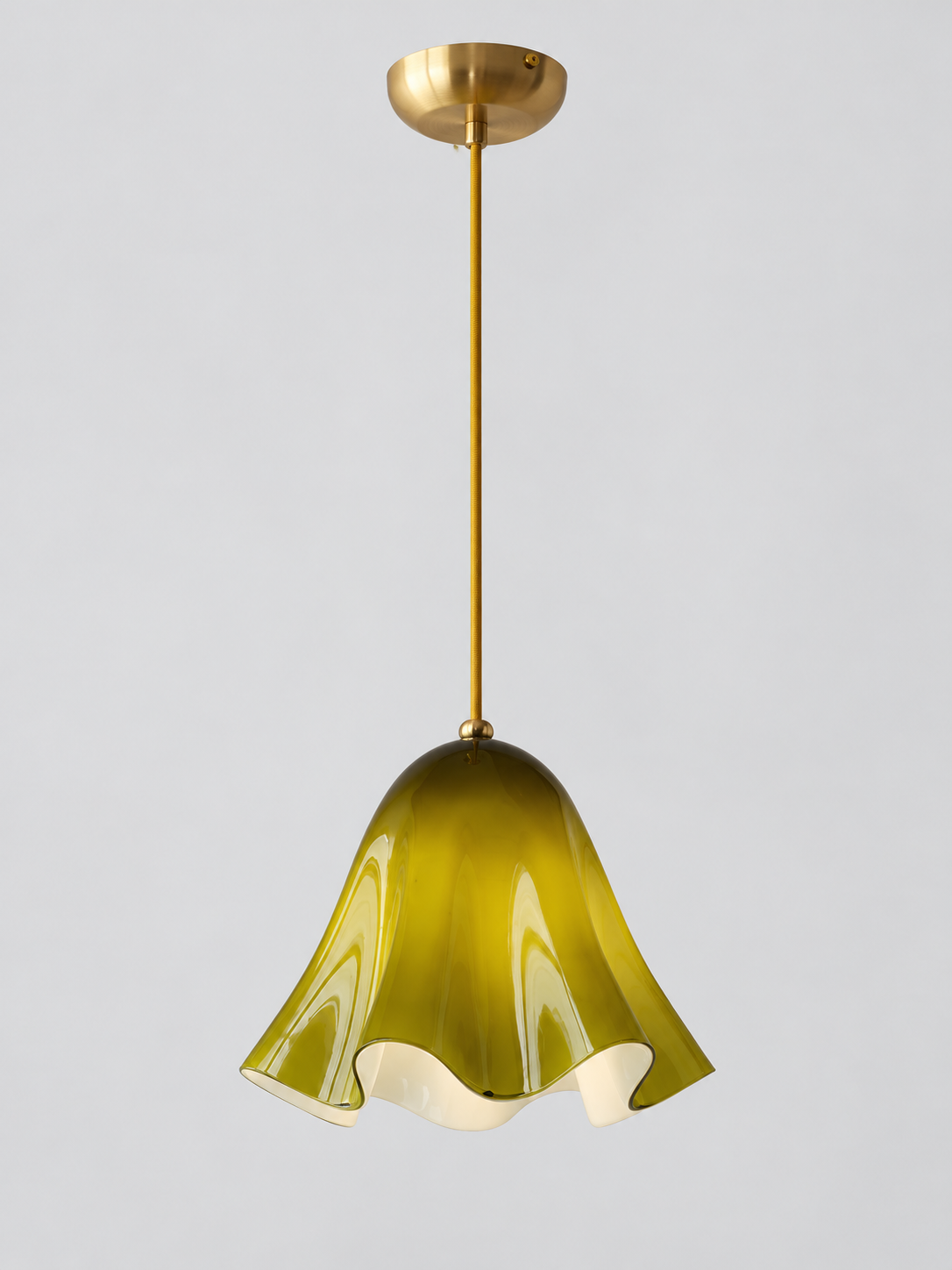 Scalloped Glass Pendant Light, Plain or Beaded — Olive Green / Plain — unlit product view