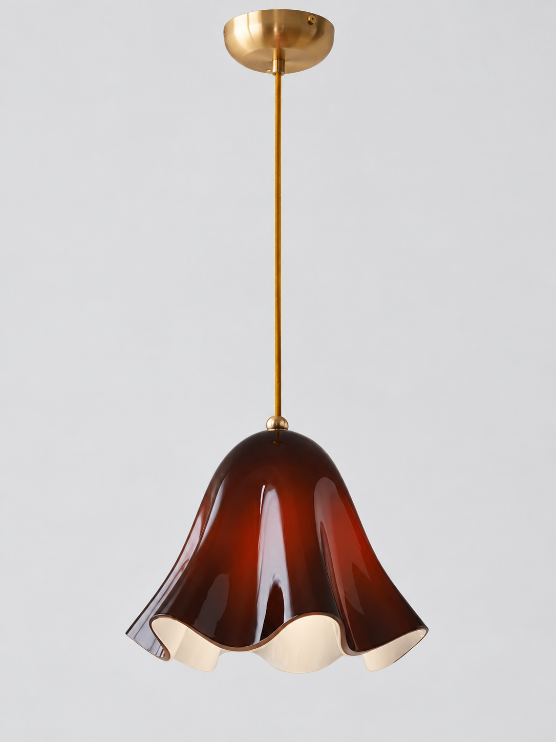 Scalloped Glass Pendant Light, Plain or Beaded — Coffee / Plain — unlit product view