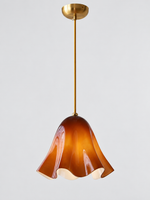 Scalloped Glass Pendant Light, Plain or Beaded — Amber / Plain — unlit product view