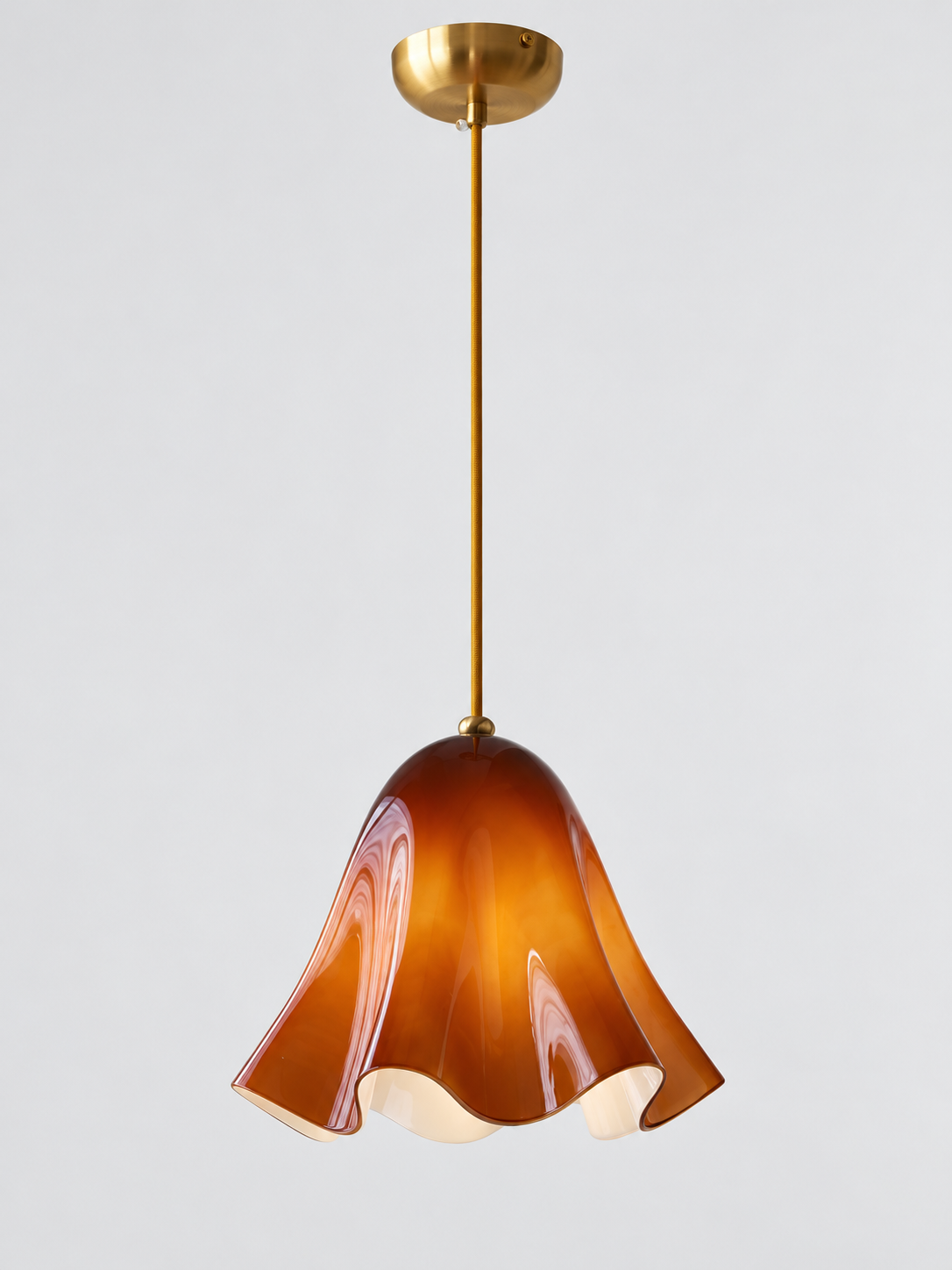 Scalloped Glass Pendant Light, Plain or Beaded — Amber / Plain — unlit product view