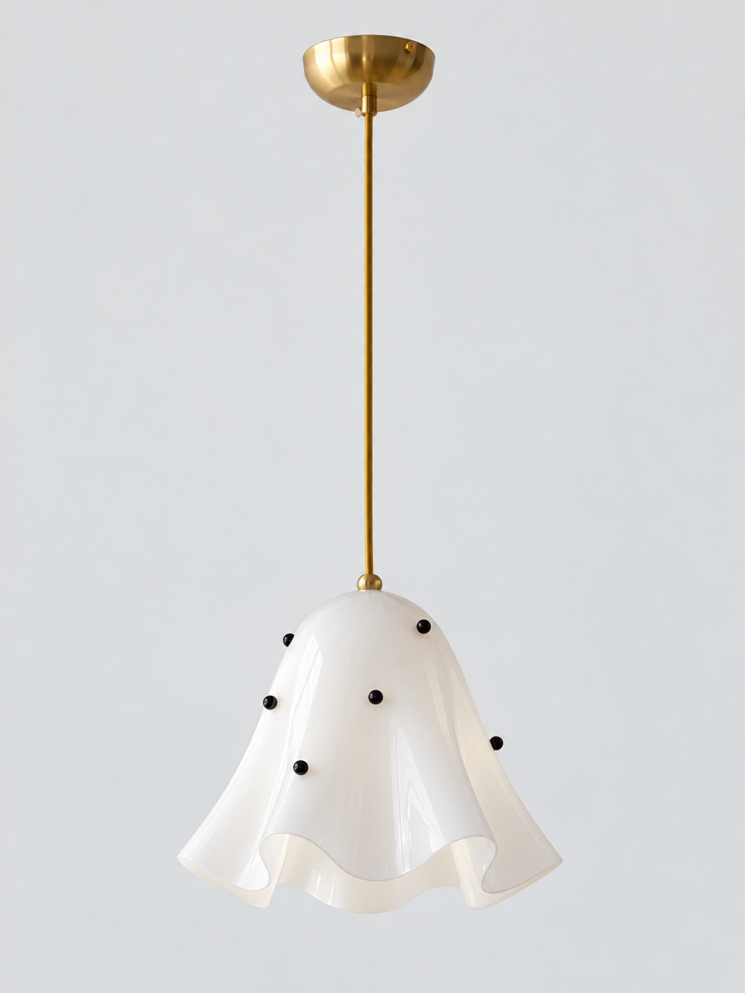Scalloped Glass Pendant Light, Plain or Beaded — White / Beaded — unlit product view