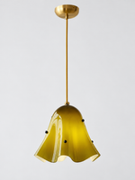 Scalloped Glass Pendant Light, Plain or Beaded — Olive Green / Beaded — unlit product view