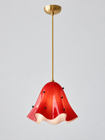 Scalloped Glass Pendant Light, Plain or Beaded — Red / Beaded — unlit product view