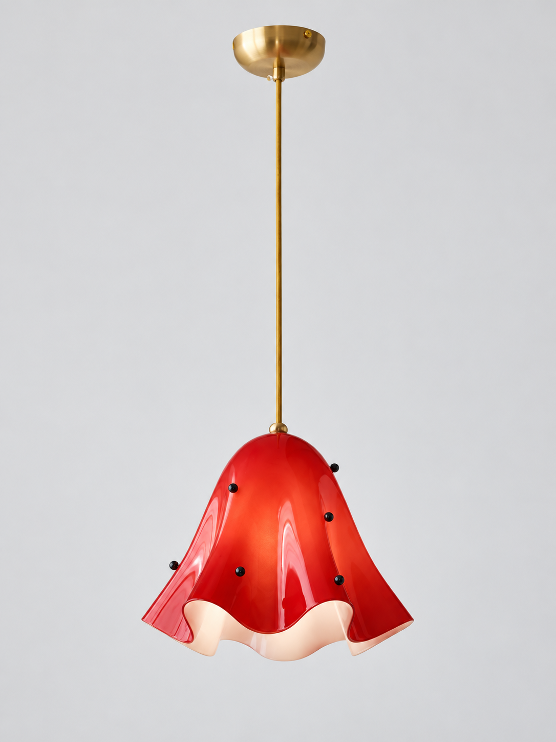 Scalloped Glass Pendant Light, Plain or Beaded — Red / Beaded — unlit product view