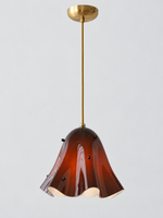 Scalloped Glass Pendant Light, Plain or Beaded — Coffee / Beaded — unlit product view