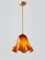 Scalloped Glass Pendant Light, Plain or Beaded — Amber / Beaded — unlit product view