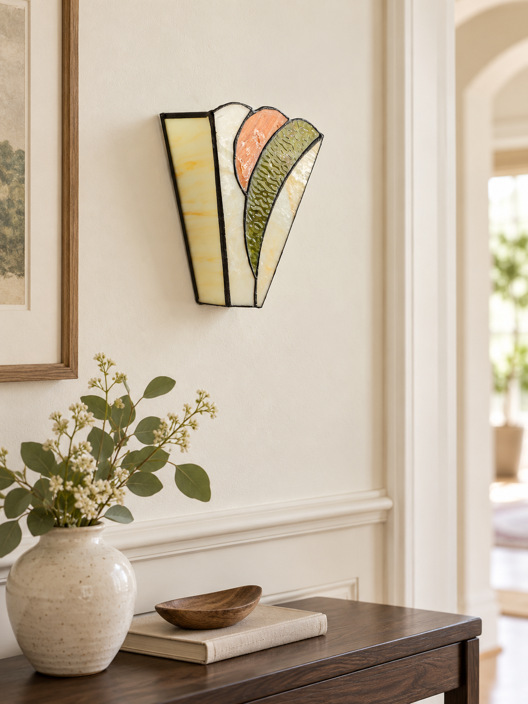 Colored glass fan wall light scene