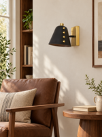 Rivet-detail metal wall light 04 reading scene
