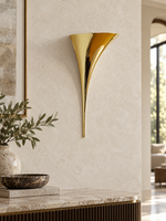 40 cm Tapered Metal Uplight Wall Sconce — Gold-Tone / 40 cm — unlit interior scene