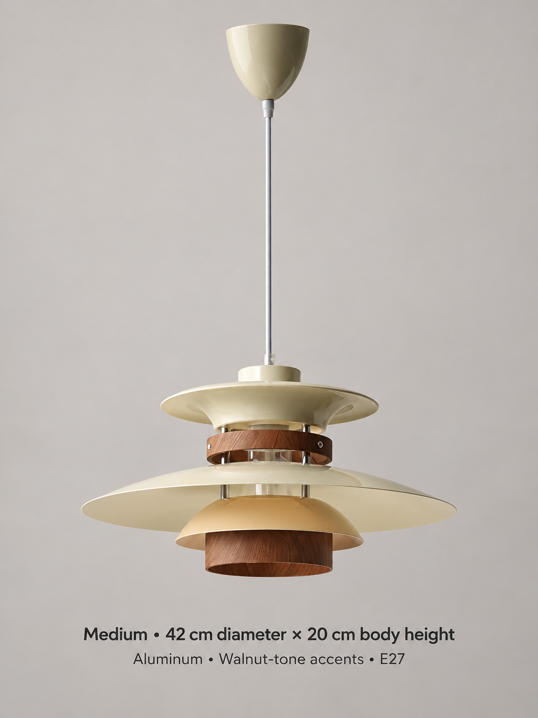 MD3338 tiered aluminum pendant, medium beige, unlit