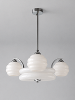 Sculpted Glass Chandelier in Chrome or Copper Tone — Chrome / White / 3+1 shades — unlit product view
