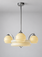 Sculpted Glass Chandelier in Chrome or Copper Tone — Chrome / Cream / 3+1 shades — unlit product view