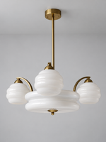 Sculpted Glass Chandelier in Chrome or Copper Tone — Copper-Tone / White / 3+1 shades — unlit product view