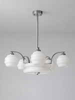 Sculpted Glass Chandelier in Chrome or Copper Tone — Chrome / White / 5+1 shades — unlit product view