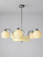Sculpted Glass Chandelier in Chrome or Copper Tone — Chrome / Cream / 5+1 shades — unlit product view