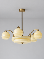 Sculpted Glass Chandelier in Chrome or Copper Tone — Copper-Tone / Cream / 5+1 shades — unlit product view