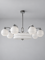 Sculpted Glass Chandelier in Chrome or Copper Tone — Chrome / White / 7+1 shades — unlit product view