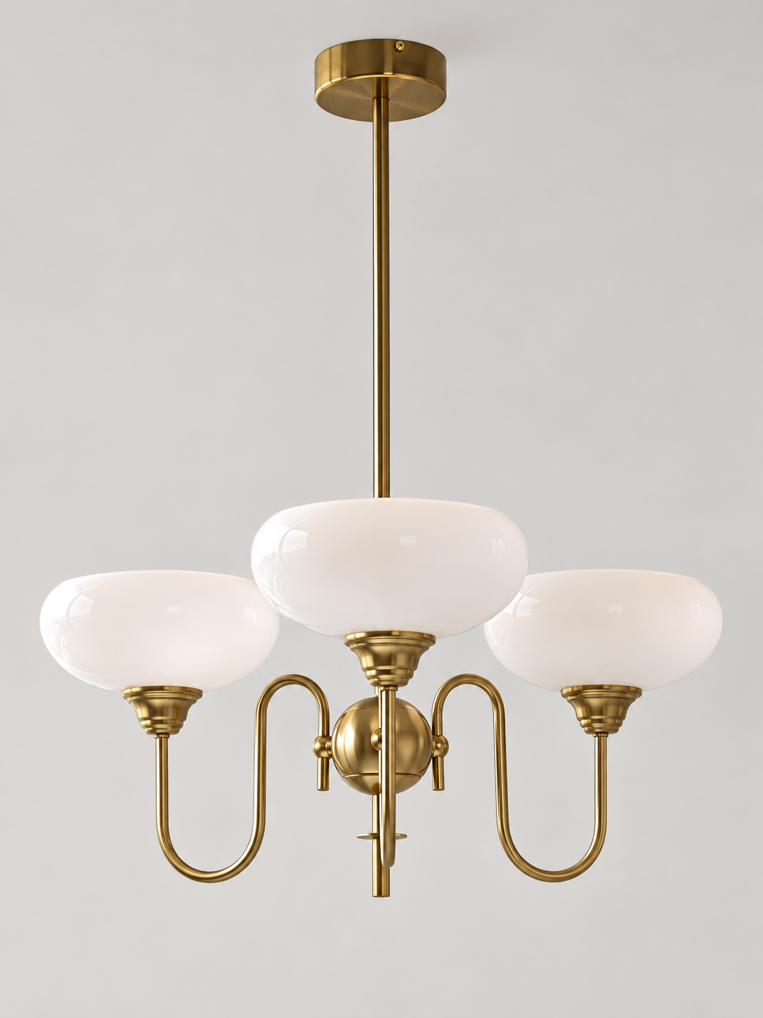 Copper / White / 3 lights looped-arm glass bowl chandelier, unlit