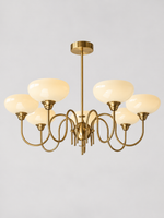 Copper / Cream / 7 lights looped-arm glass bowl chandelier, unlit