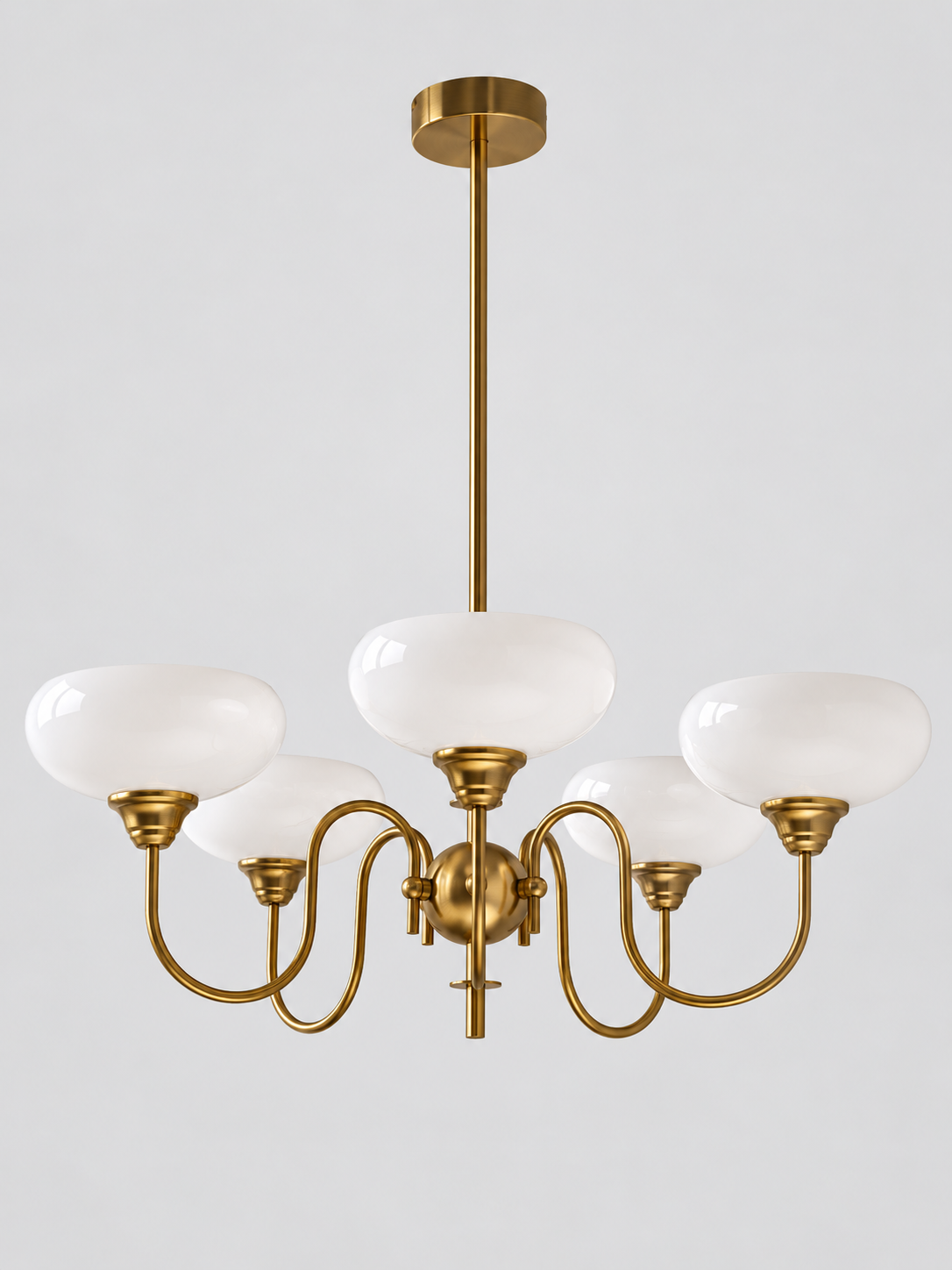 Copper / White / 5 lights looped-arm glass bowl chandelier, unlit