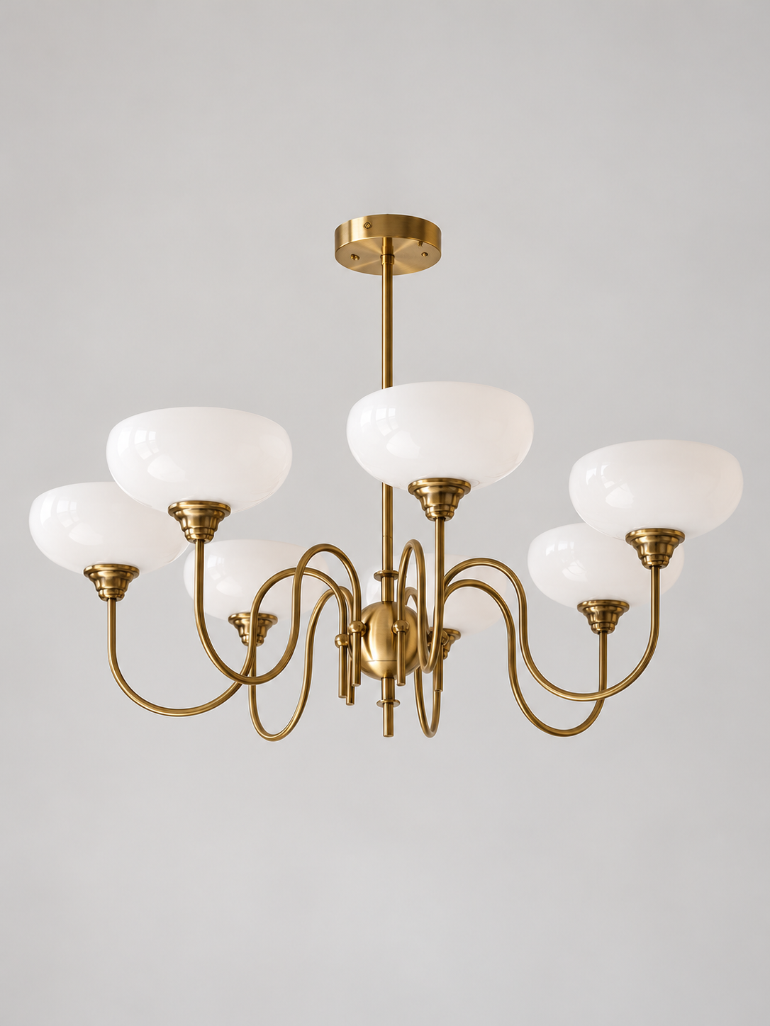 Copper / White / 7 lights looped-arm glass bowl chandelier, unlit