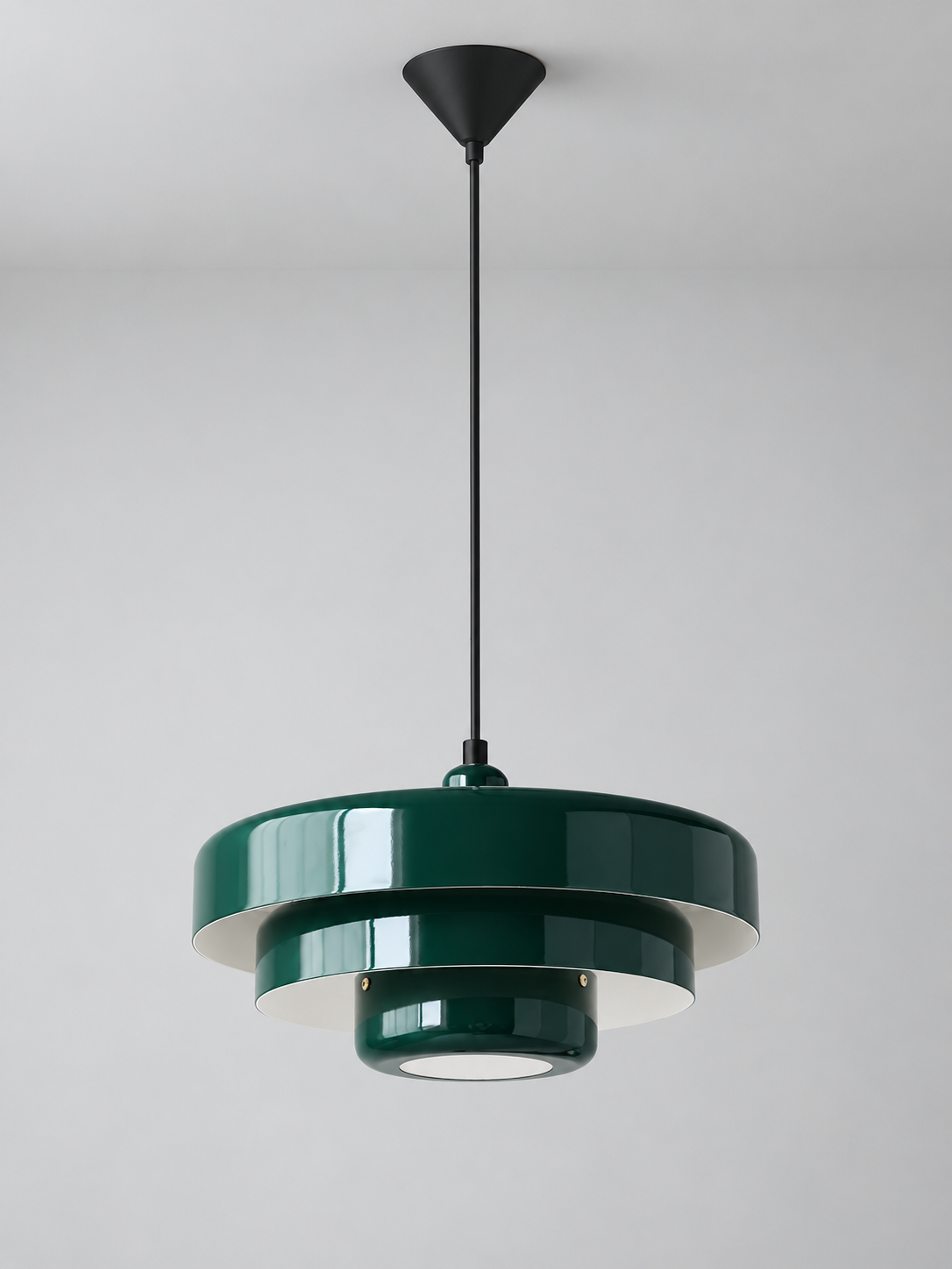 Layered Metal Pendant Light in Orange, White or Dark Green — Dark Green — unlit product view