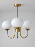 Curved-Arm Glass Globe Chandelier — 3-Light / Copper-Tone / Opal White — unlit product view