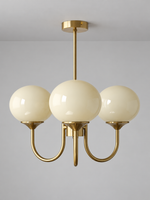 Curved-Arm Glass Globe Chandelier — 3-Light / Copper-Tone / Cream — unlit product view