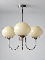 Curved-Arm Glass Globe Chandelier — 3-Light / Chrome / Cream — unlit product view
